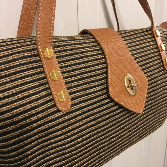 Eric Javits Squishee Woven Straw Shoulder Bag Leather Trim - Picture 2 of 12